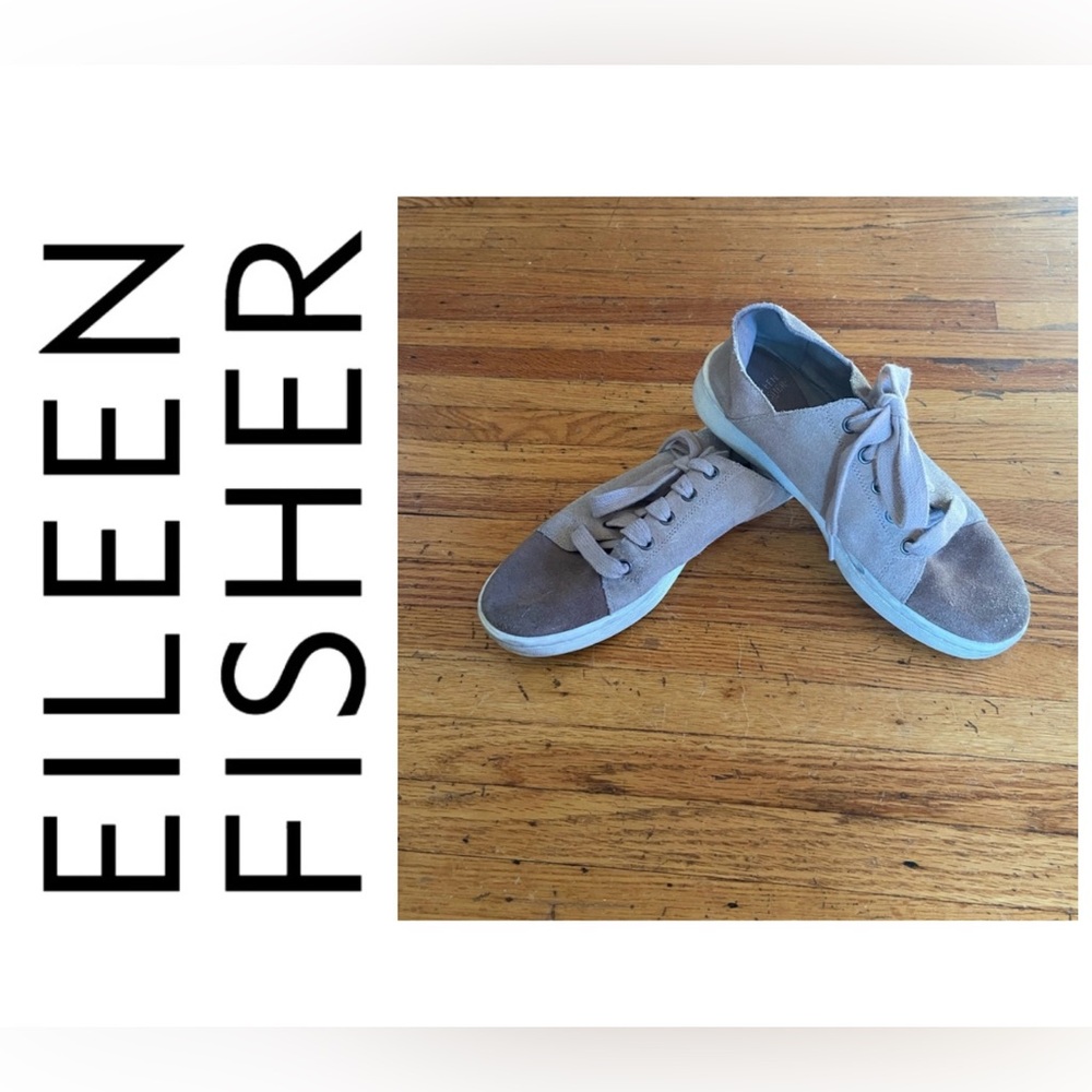 Eileen Fisher neutral colour block two tone suede sneakers